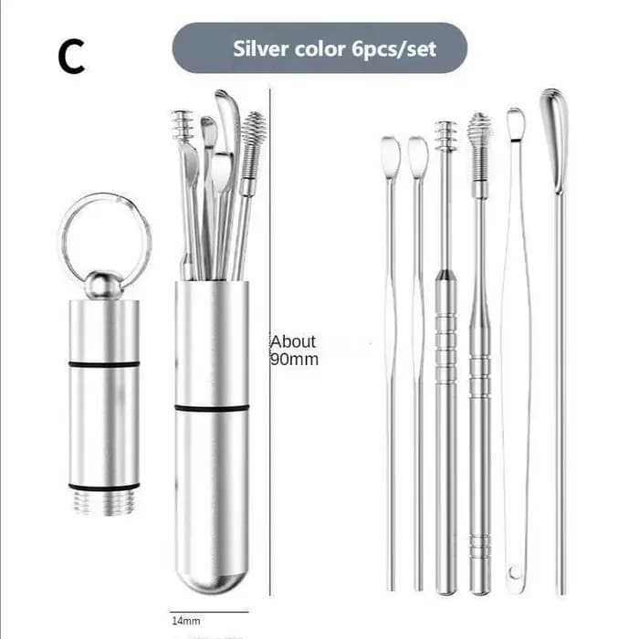 6/7/8 pièces ensemble cueilleurs de cire d'oreille nettoyage acier inoxydable cure-oreille dissolvant de cire Curette cure-oreille nettoyant oreille nettoyant cuillère soin oreille