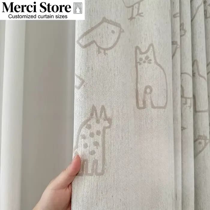 Rideaux pour enfants en coton et lin, motif animaux du monde, super doux, en chenille, mignons et enfantins, pour salle à manger et chambre à coucher