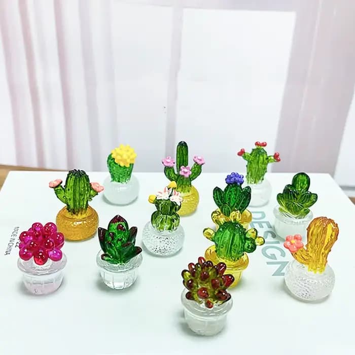 Décoration Cactus Cartoon en Résine Transparente, Mini Figurines de Cactus Artificiels Réalistes, Accessoires de Maison
