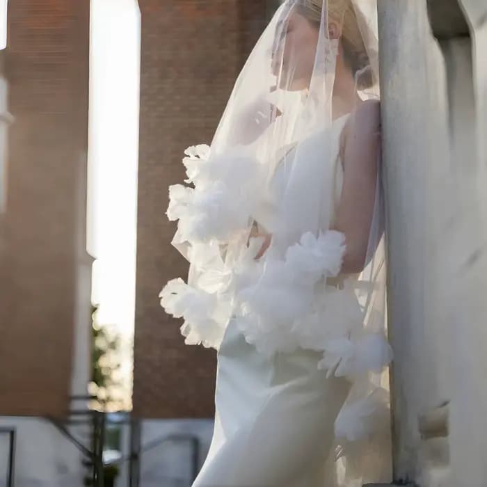 Voile de mariage avec fard à joues, longueur du coude, floral 3D, deux couches, couverture en tulle doux, accessoires de mariage pour les mariées, le visage des patients, G11