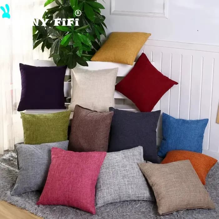 Housse de coussin en coton et lin pour la maison, taie d'oreiller décorative, couleur unie, jaune, gris, bleu, vert, Orange, blanc, 45x45CM