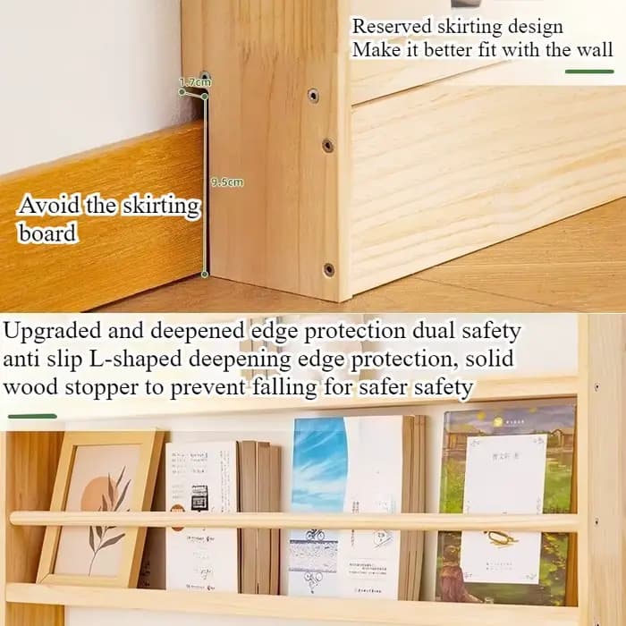 Bibliothèque Simple en bois massif, du sol au plafond contre le mur, bibliothèque pour enfants, support pour livres d'images, support de rangement