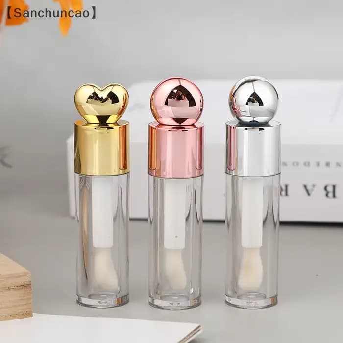 、1San⚡5ml Tube de brillant à lèvres galvanisé Transparent rose/or/argent tige épaisse grande tête de brosse bouteille