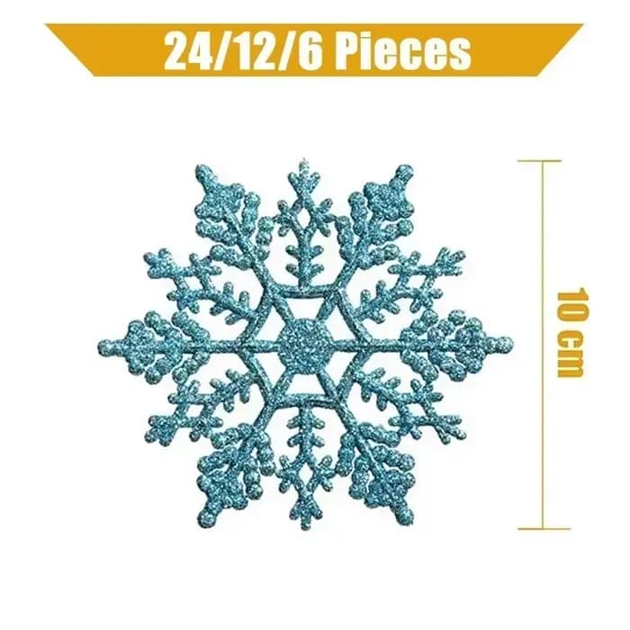 Flocons de neige pour décoration d'arbre de noël, 24/12/6 pièces, flocons de neige bleus avec poudre brillante, décor suspendu pour l'hiver et le nouvel an