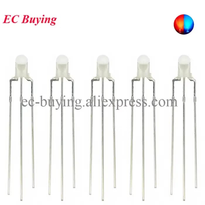 10 pièces F3 3mm LED ronde bicolore à anode/cathode commune, diffuse, rouge, blanc chaud, bleu, jaune, vert, diode électroluminescente
