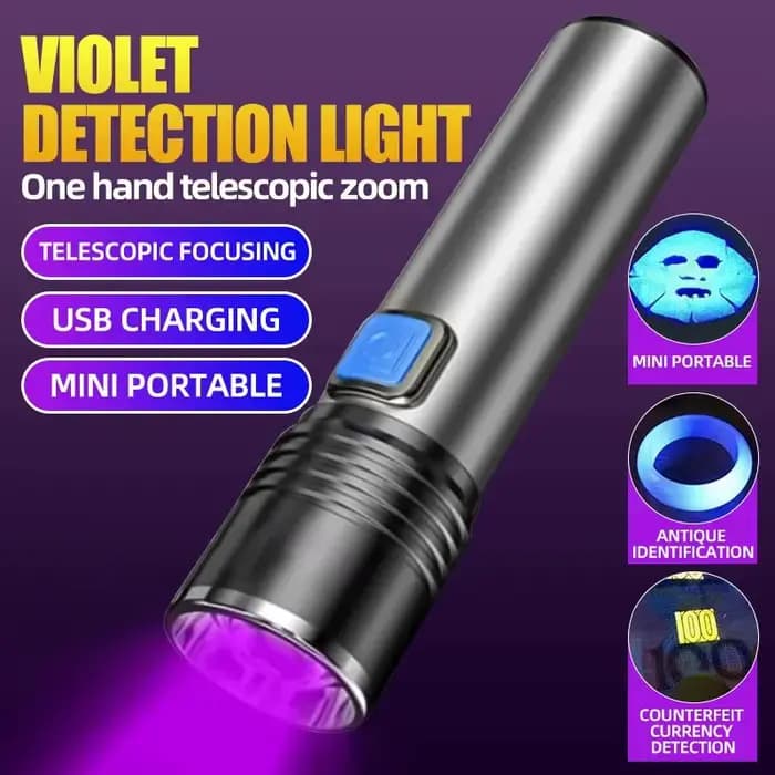 Lampe de poche UV Rechargeable USB pour la détection d'urine animale de compagnie, résine durcie, lampe de poche UV 395nm, Zoom à lumière noire