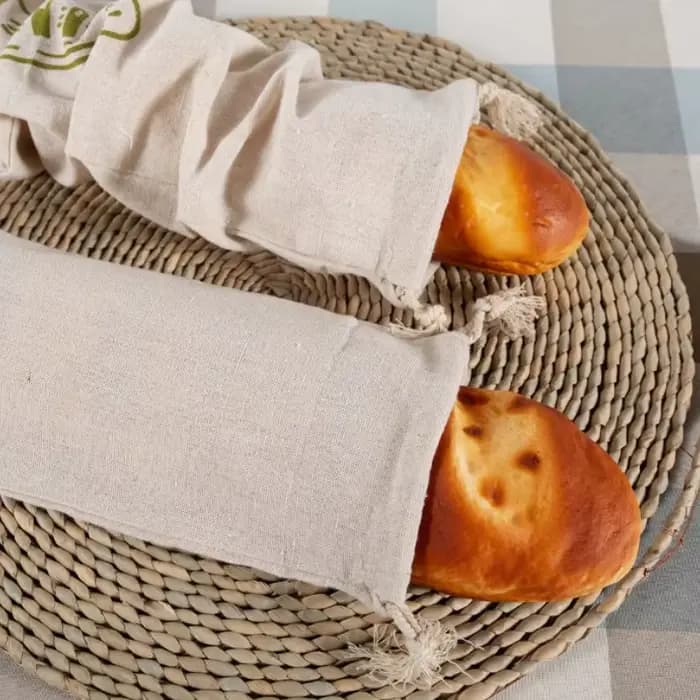 Sacs à pain en lin réutilisables avec cordon de serrage pour pain artisanal fait maison, baguette, respirants, écologiques, pour conserver les aliments