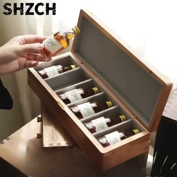Boîte à vin en bois de cerisier, élégante, pour le stockage de vin rouge/blanc, support à bouteilles en bois de qualité supérieure, caisse de présentation d'alcool vintage