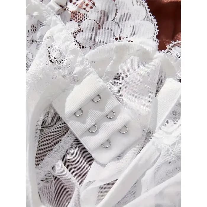 Chemise de nuit en Tulle blanc Transparent, col licou, vêtements de maison pour femmes, ensemble pyjama avec culotte, grande taille, robe courbe, Lingerie chaude pour adultes