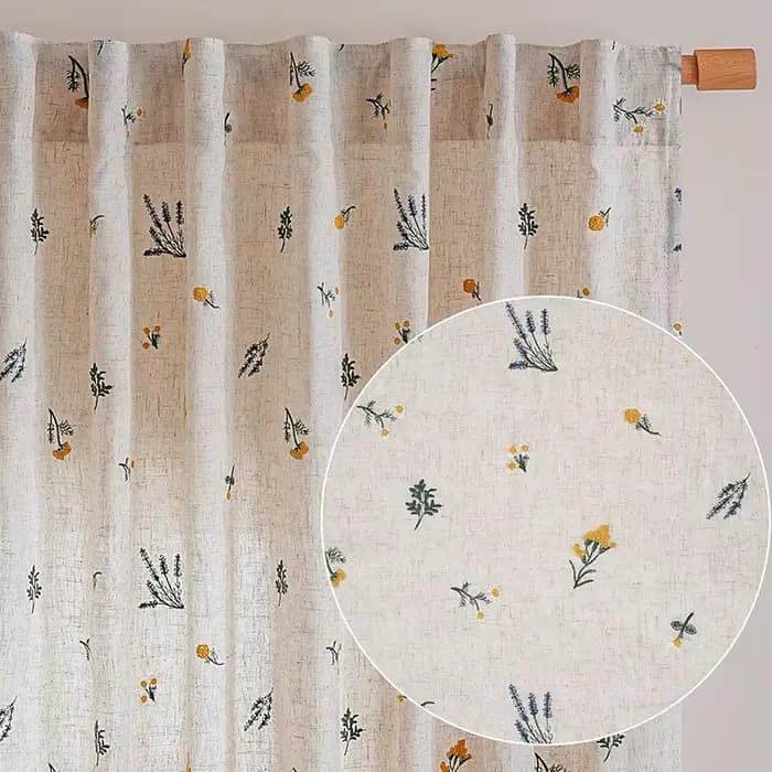 Rideaux en coton et lin, style Boho, marguerite brodée, fenêtre de ferme, tige florale Beige, draperies de poche, filtrage de la lumière, salon, chambre à coucher