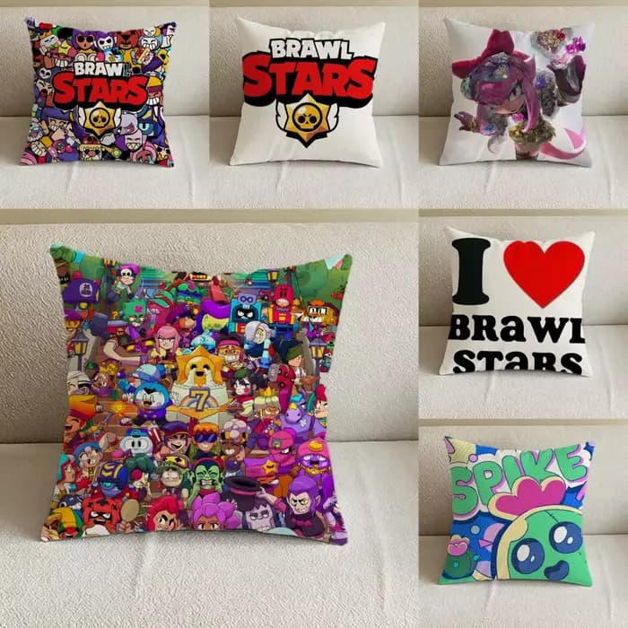 Housse de coussin en lin naturel, ensemble de taies d'oreiller, décoration tout-en-un pour canapé, chambre et chaise Game B-Brawl S-Stars