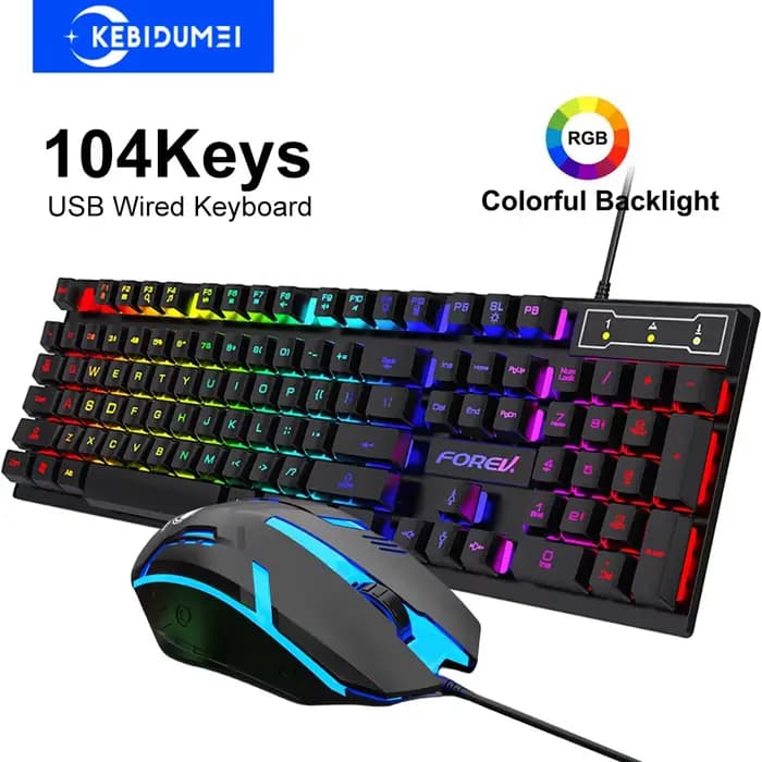 Clavier filaire USB, clavier de jeu RGB, clavier à sensation mécanique, 104 touches, clavier standard pour ordinateur portable Windows