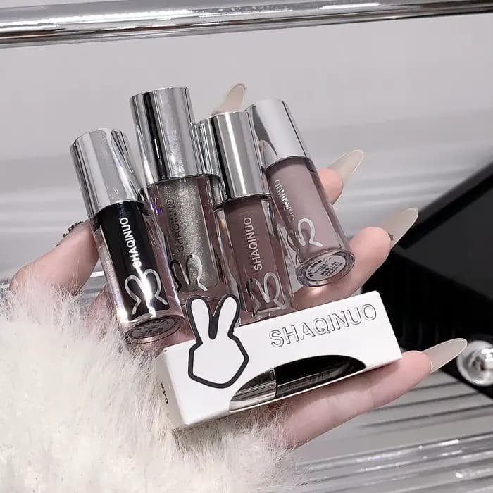 SHAQINUO eau lumière miroir brillant à lèvres hydratant durable noir froid argent gris nacré fin mousseux rouge