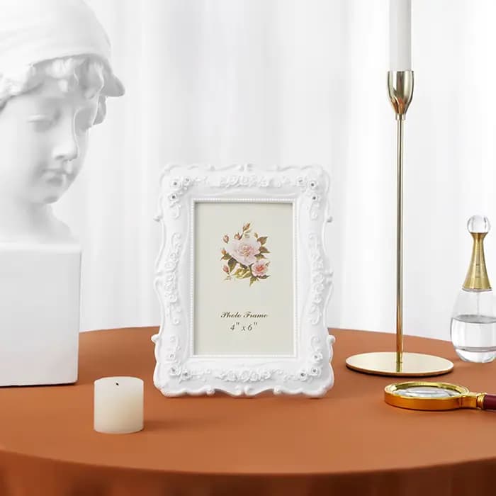 1 pièce, cadre photo simple en relief de rose blanche, adapté à la décoration de la maison comme article décoratif