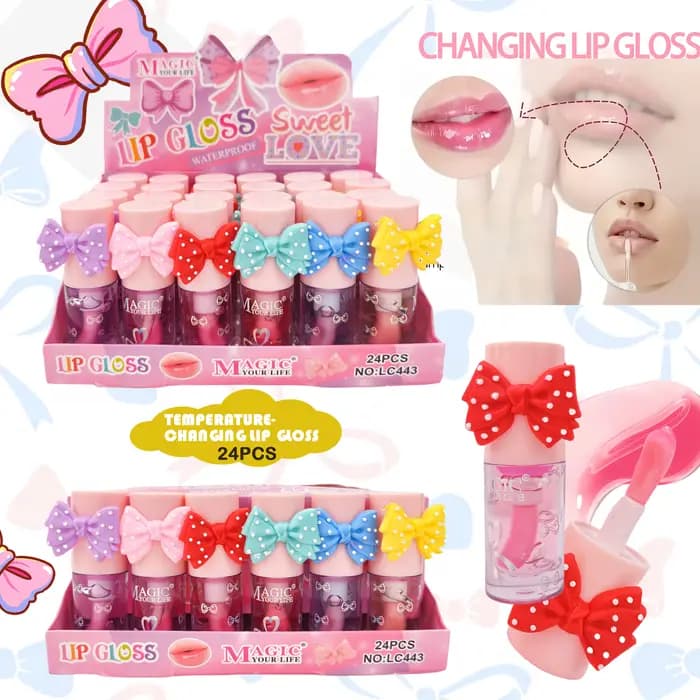 24 pièces mignon chat paillettes huile pour les lèvres forme d'amour coloré brillant