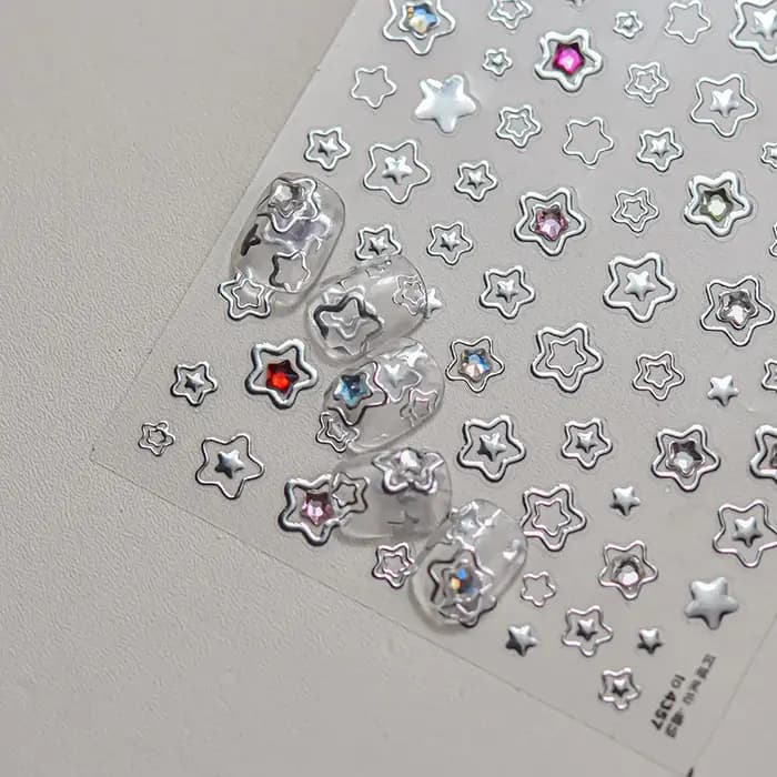 1 pièce 5D couleur cristal étoile ongles autocollants haute qualité amour brillant argent creux frot
