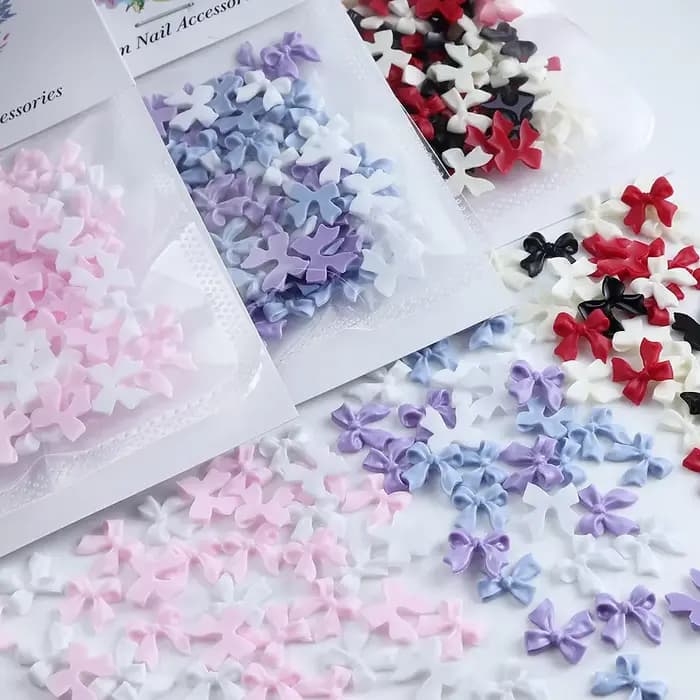 Breloques pour ongles avec nœud en ruban rose et blanc, pièces rouges coréennes, décoration de crava