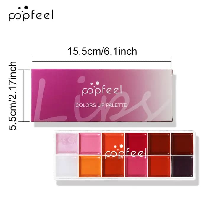 POPFEEL Palette de rouge à lèvres et fard à joues 2 en 1 longue durée de 12 couleurs – Formule légère et hydratante pour une beauté sans effort.