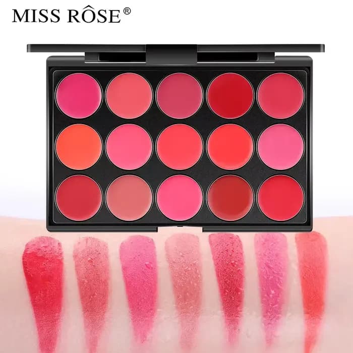 Miss Rose 15 couleurs longue durée brillant à lèvres Palette maquillage imperméable rouge à lèvres c