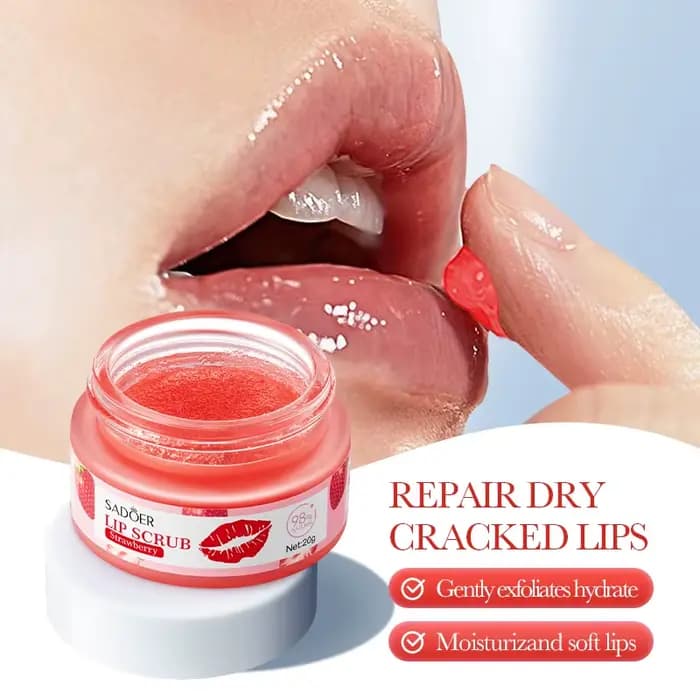 SADOER Gommage Lèvres Fraise Pêche Exfoliant Élimination Peaux Mortes Atténuation des Taches Foncées & Hydratant Baume