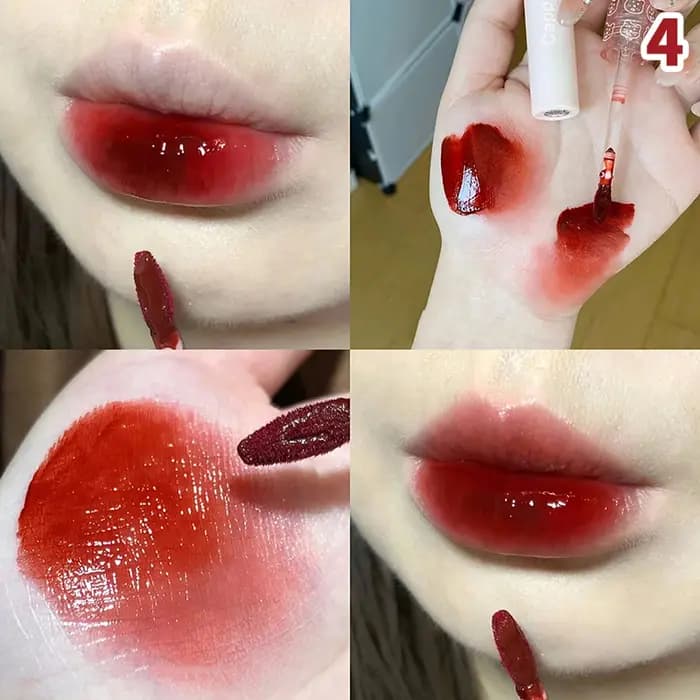 Rouge cerise imperméable finition miroir eau brillant à lèvres nu brun clair teinte verre huile