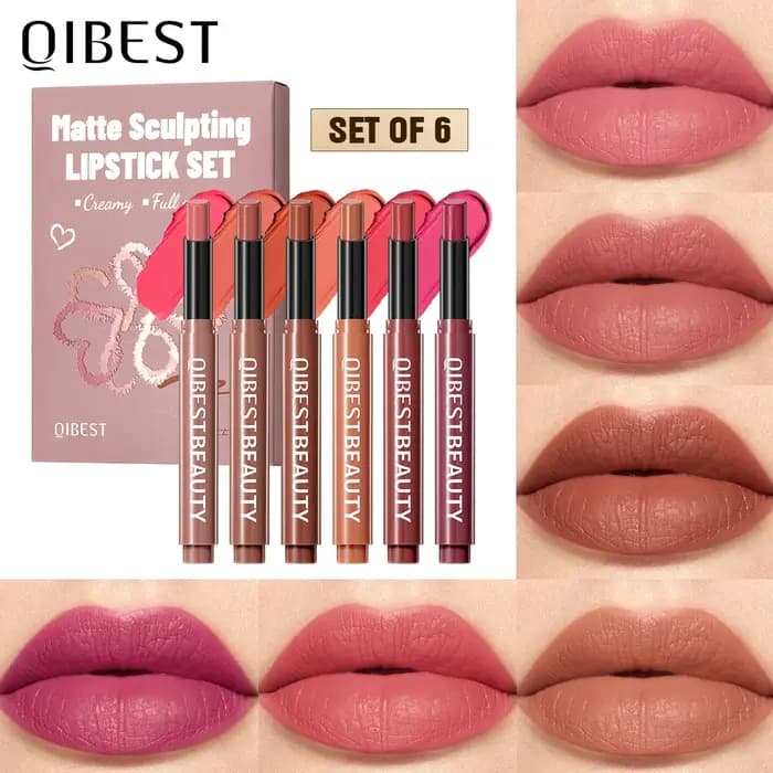 QIBEST – Ensemble de 6 crayons à lèvres mats longue tenue