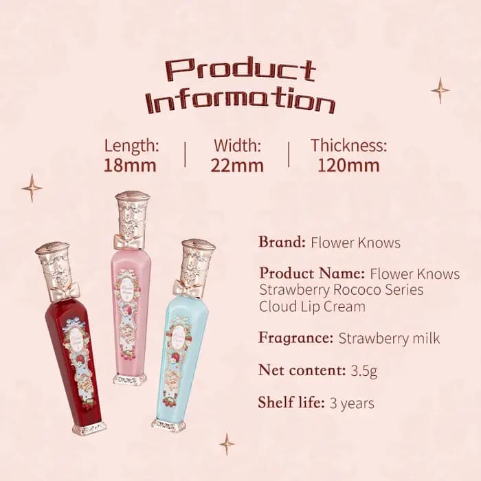 Flower Knows fraise série Rococo rouge à lèvres crème rouge à lèvres 3.5g