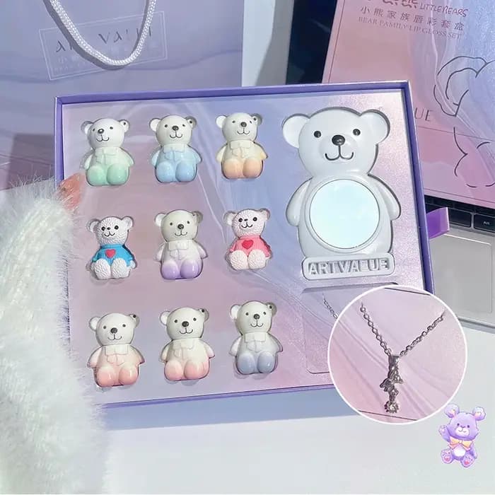 ART VALUE Ensemble de maquillage ours mignon comprenant 6 * rouge à lèvres liquide mat