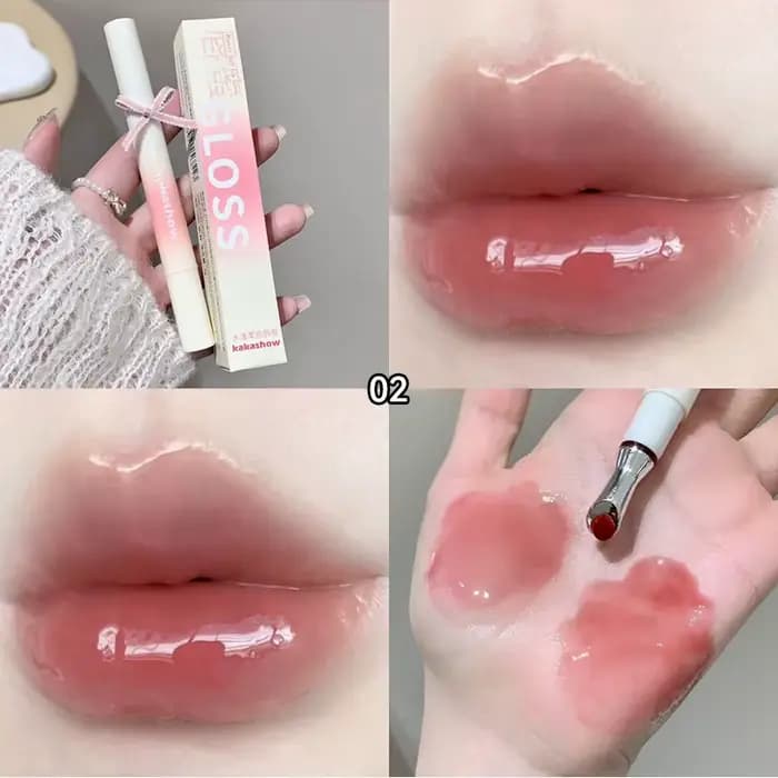 Kakashow miroir aqueux brillant à lèvres fer brosse tête gelée brillant à lèvres hydratant teinte ro