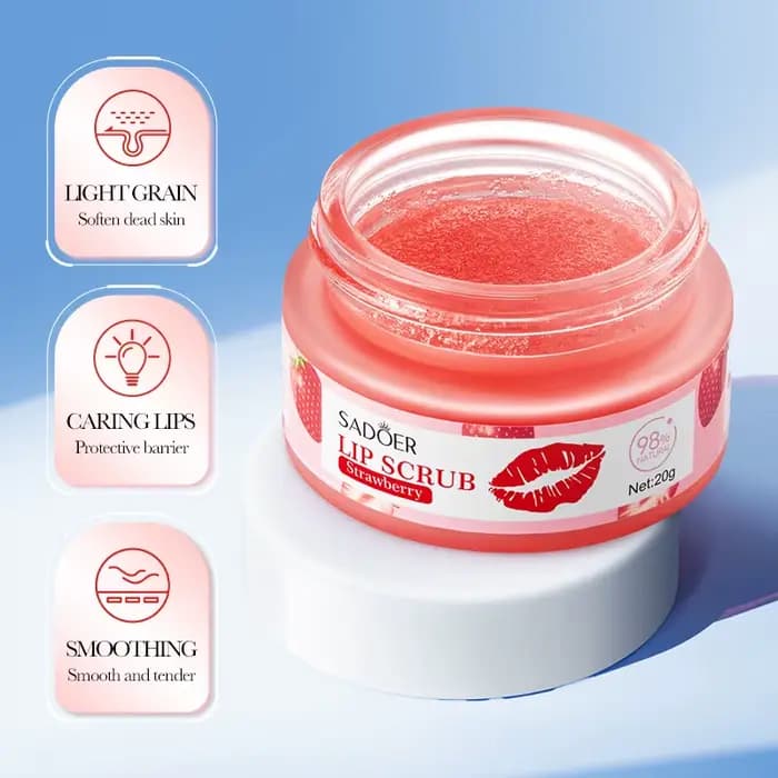 SADOER Gommage Lèvres Fraise Pêche Exfoliant Élimination Peaux Mortes Atténuation des Taches Foncées & Hydratant Baume