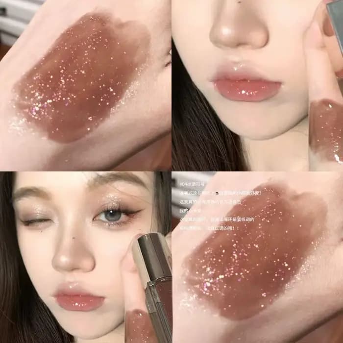 HERORANGE Gloss à lèvres transparent effet miroir scintillant, finement pailleté pour des lèvres pul