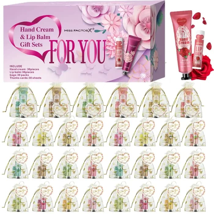 Coffret cadeau 30 ensembles/boîte crème pour les mains et baume à lèvres pour les invités