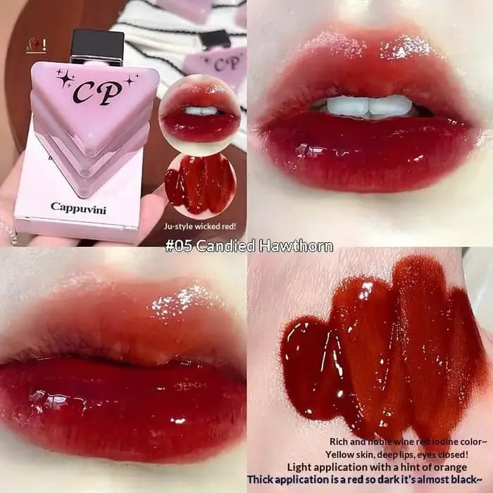 Cappuvini Rouge Brun Foncé Effet Miroir Brillant à Lèvres Hydratant Léger et Lumineux