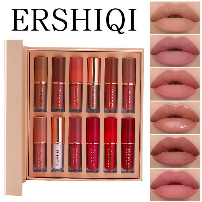 Kit de rouge à lèvres liquide mat 12 couleurs, tasse antiadhésive, brillant à lèvres imperméable, co