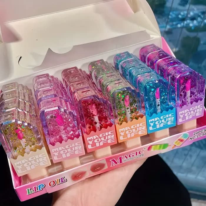 24 pièces mignon chat paillettes huile pour les lèvres forme d'amour coloré brillant à lèvres filles