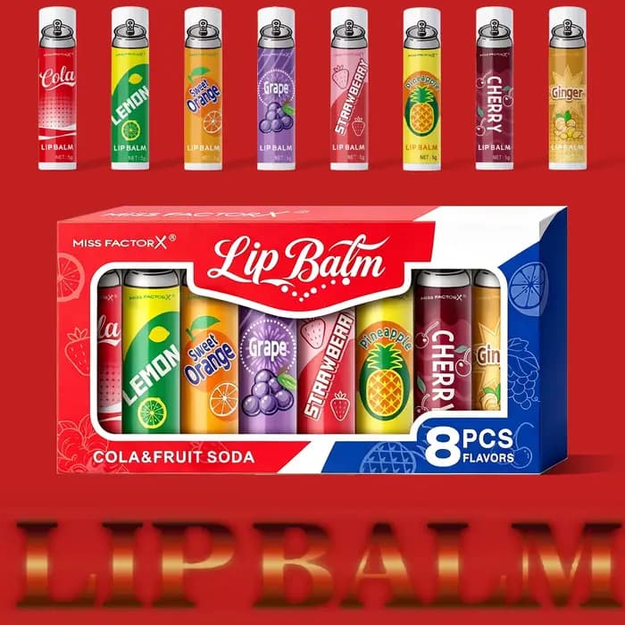 Ensemble de 8 baumes à lèvres inspirés des sodas, hydratation longue durée et anti-gerçures, 8 parfu