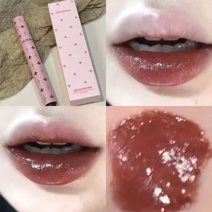 Herorange Starry Gloss à lèvres solide longue tenue hydratant non collant anti-transfert brillant pailleté fin