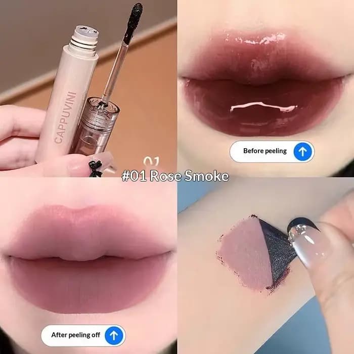 Cappuvini Teinte à lèvres peel-off Marron Mocha, Rouge à lèvres décolorant, Gloss à lèvres mat Rose