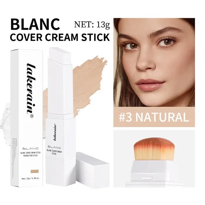 Fond de Teint Crème en Stick Blanc Changeant de Couleur avec Pinceau Amovible – Base de Maquillage Couvrante