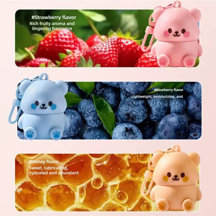 Baume à lèvres pour enfants Ours – Fraise/Myrtille/Miel – Hydratant