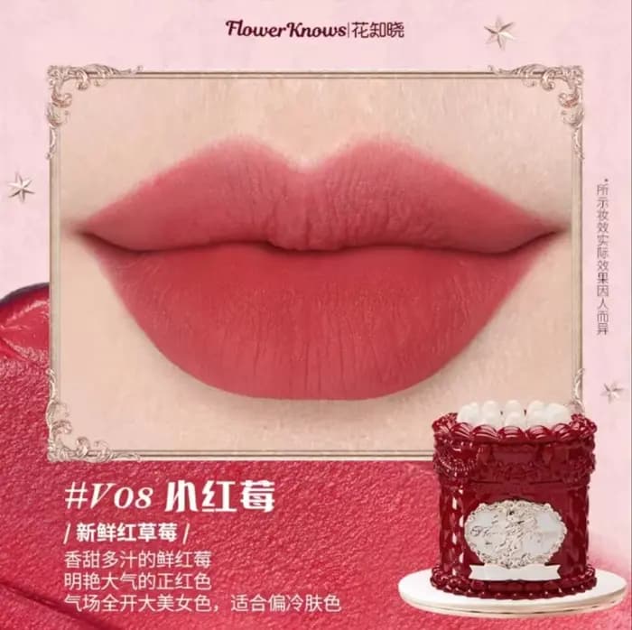 Fleur sait fraise Cupidon Lipmud gâteau rouge à lèvres velours mat crème