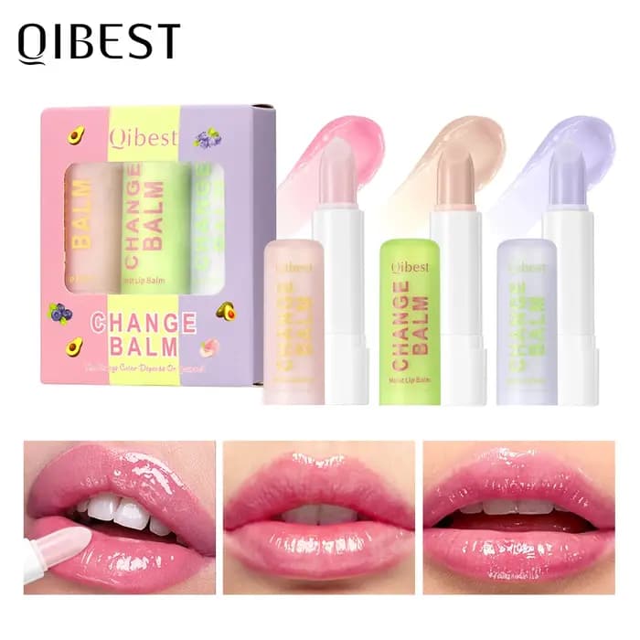 QIBEST – Lot de 3 baumes à lèvres hydratants et teintés