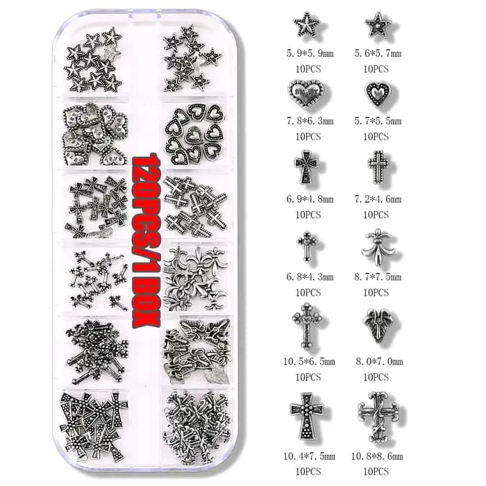 120 pièces/1 boîte européen américain foncé vintage style croix nail art patch y2k Premium métal