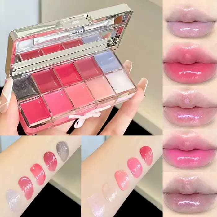 FLORTTE Palette Multifonctionnelle 10 Couleurs pour Lèvres Gloss et Rouge