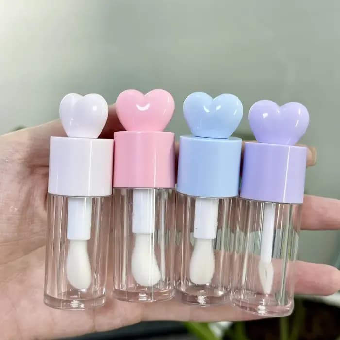 Récipient à brillant à lèvres en forme de boule supérieure transparente, tube en forme de cœur, gran