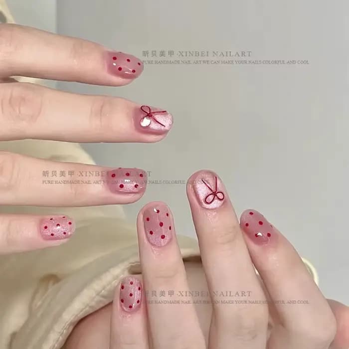Ensemble de pointes d'ongles courtes de Ballet, finition brillante, motifs à pois et de couleur unie