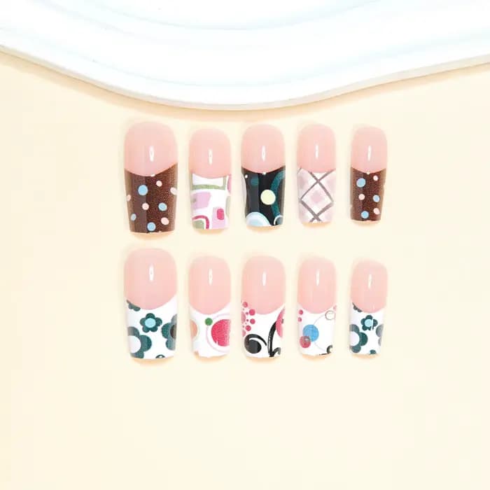 24 pièces doux Cool Style français faux ongles vague Point fleur conceptions épicé fille presse sur