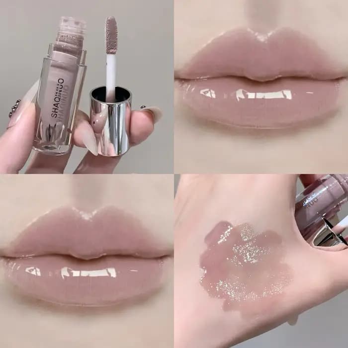 SHAQINUO eau lumière miroir brillant à lèvres hydratant durable noir froid argent gris nacré fin mousseux rouge
