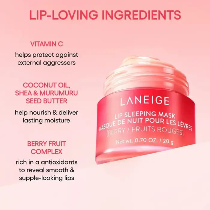 Masque de nuit pour les lèvres Laneige, hydratation longue durée et soulagement de la sécheresse, texture lisse et traitement fruité, soins coréens, maquillage coréen