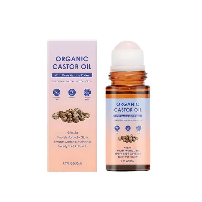 Huile de ricin biologique 50 ml avec applicateur à bille en quartz rose